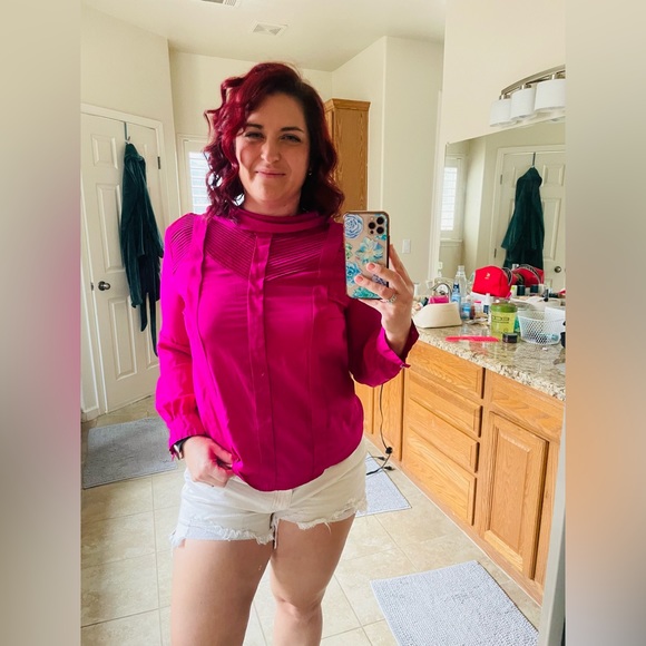 VINTAGE City Girl Pink Mockneck Long SleeveBlouse - Picture 1 of 7